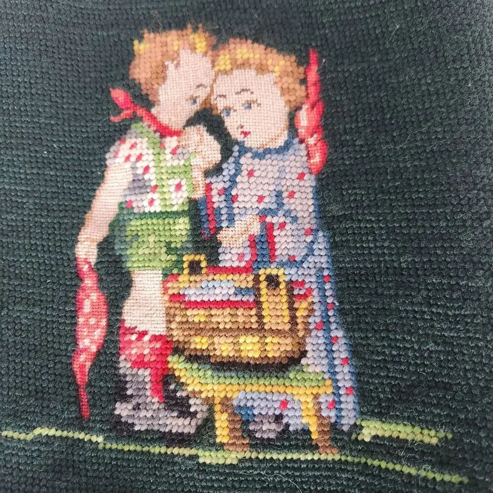 Vintage Needlepoint Tapestry Finished Panel Hummel-Style 12
